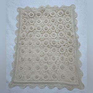 Vintage Keeco Hand Crochet Lace Ivory Cotton Pillow Case 50”x25”